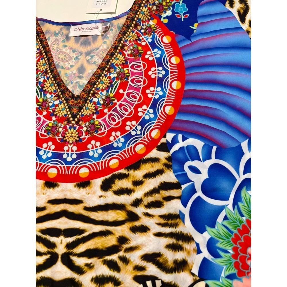 NEW Miss Lavish Muumuu Kaftan Dress Women 6-12 Leopard Floral Mrs Roper Coverup - Picture 12 of 14